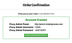 InstantProxies account created client confirmation