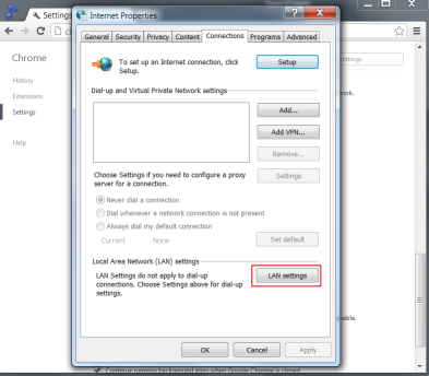internet option choose LAN Settings using chrome browser