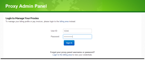 InstantProxies client proxy login input user id and password