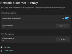 Setup proxy settings on browser